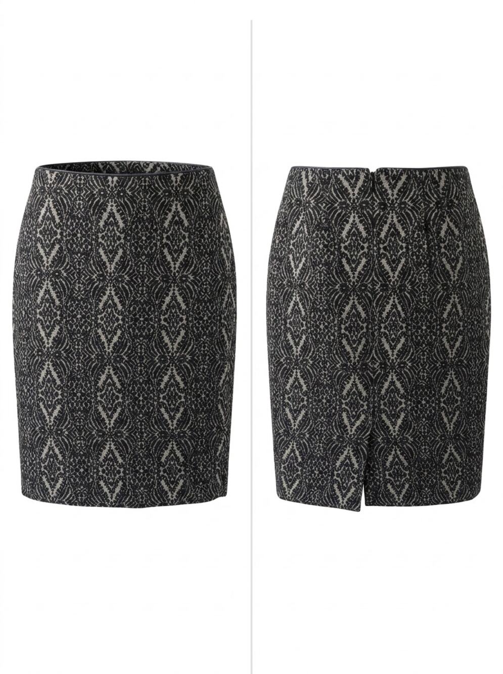 Talbots Leather Wool Blend Black White Geometric Pencil Skirt Women Size 8